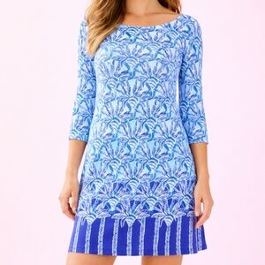 Lilly Pulitzer Bay Dress Whisper Blue Palm Trees XS Cotton 000691